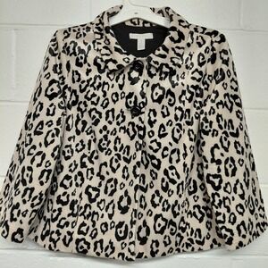 Chico's Women's Leopard Faux Fur Cropped Swing Jacket Coat Mob Wife Sz 1 (8-10)